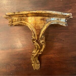 Vintage Italian Wall Shelf Sconce Gilt Florentine Carved Wood Gold Ledge Italy